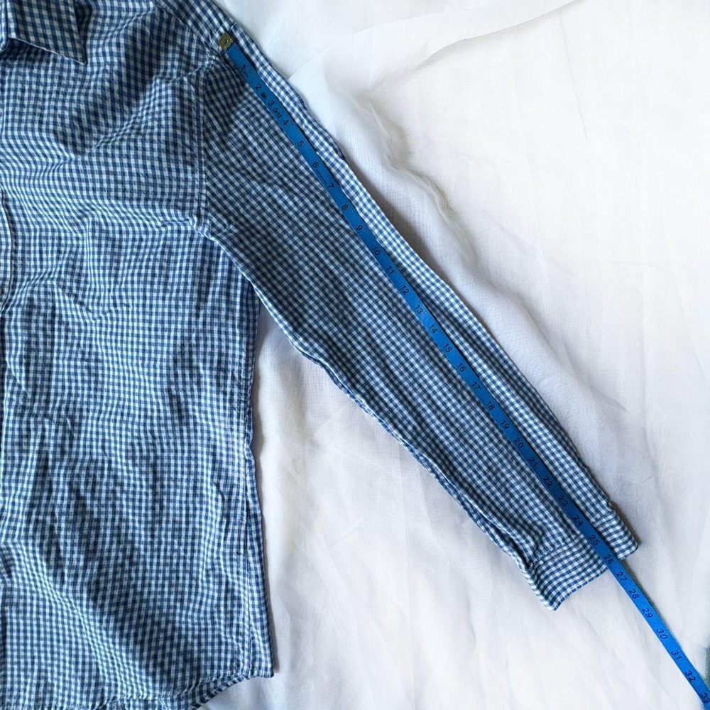 H&M Men's Size XL Easy Iron Slim Fit Long Sleeve Blue Print Button Down Shirt - Picture 3 of 6